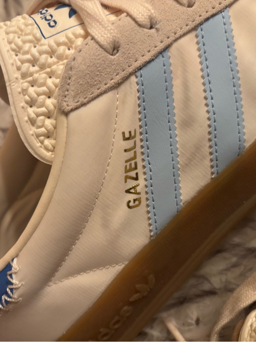 adidas Gazelle Cream Blue Gum Athletic Shoes - Picture 5 of 5